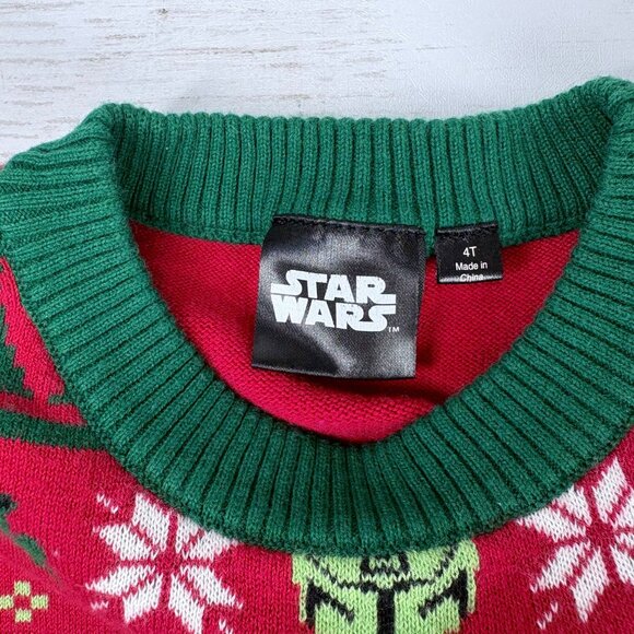 Star Wars Baby Yoda Red Green Christmas Sweater 4T - Picture 4 of 6